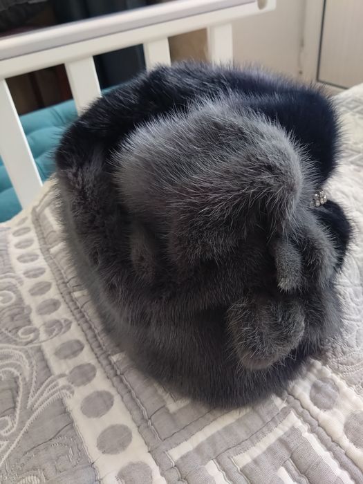 Шапка норковая шапка женская. Цвет синий-серый