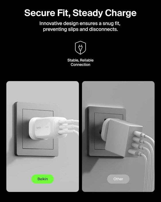 Зарядно Belkin 3-портово 100W, GaN, с 2 USB-C и 1 USB-A порта, бяло