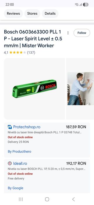 Laser nivela Bosch PLL 1 P