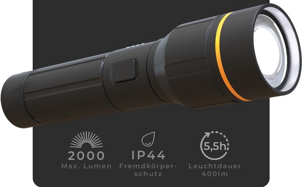 LICHTMEISTER ® LED акумулаторна фенерче 2000 лумена 5000 mAh батерия