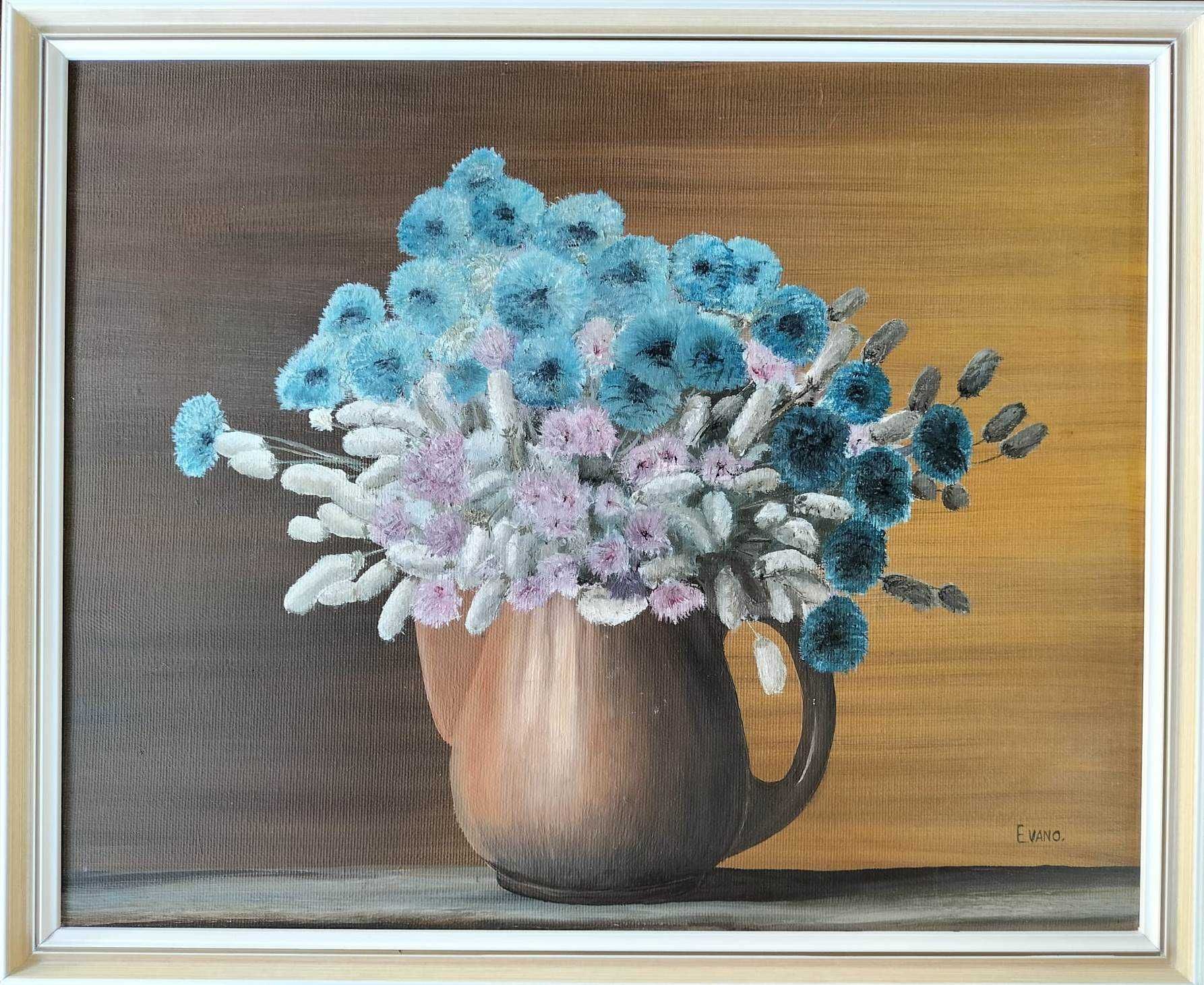 Evano-"Ceainic cu flori", pictură frumoasă în ulei pe pânză