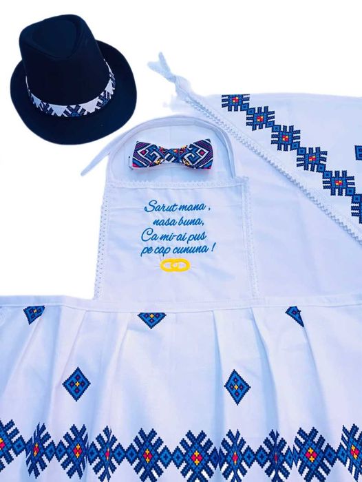 Set sort dezgatit mireasa si mire, 4 piese, motive traditionale