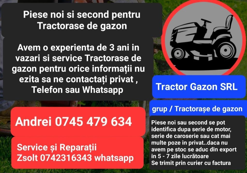 Tractoras de tuns iarba , Gazon Reparații, piese noi sau second