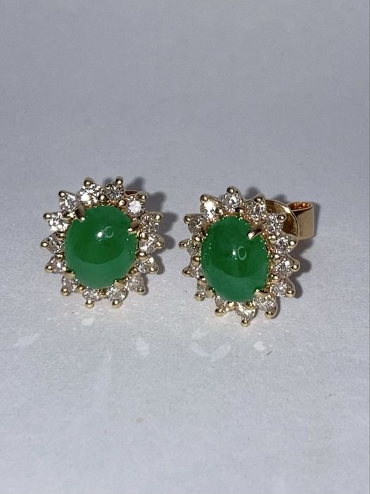 Cercei aur 18kt.cu jad si diamante