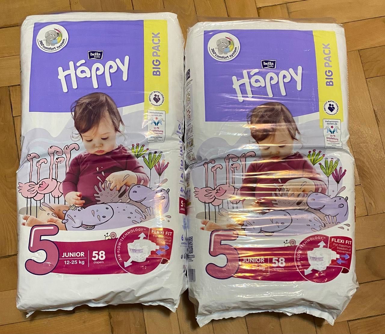 Scutece copii Happy, Junior, Marimea 5, 12-25 kg, 58 bucati