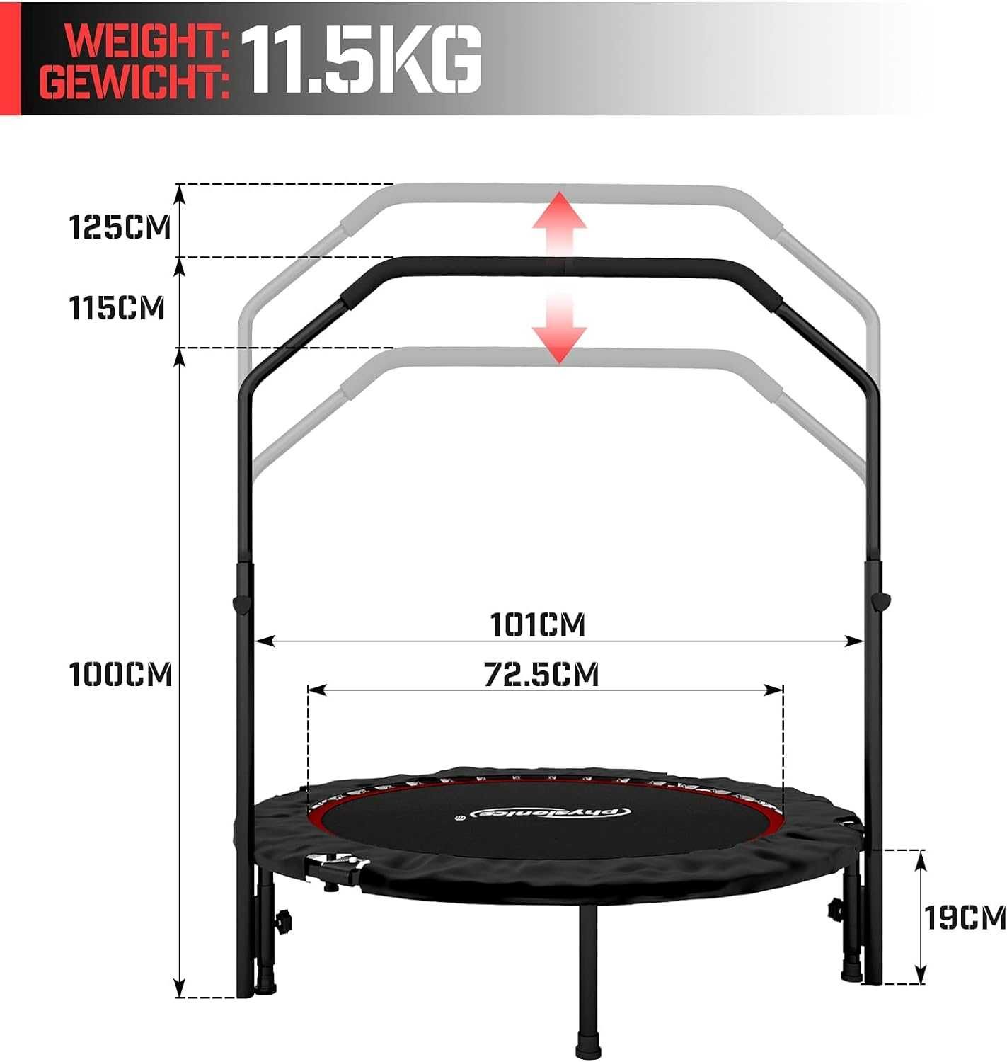 Trambulină de fitness, diametru 101 cm, pliabilă, 150 kg