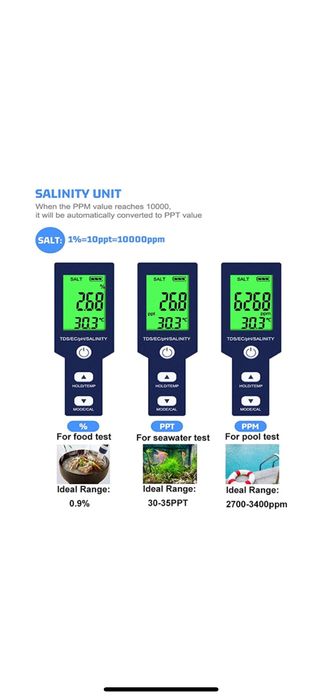 Tester apa 5 in 1, PH, TDS, temperatura, EC si salinitate , ecran LCD
