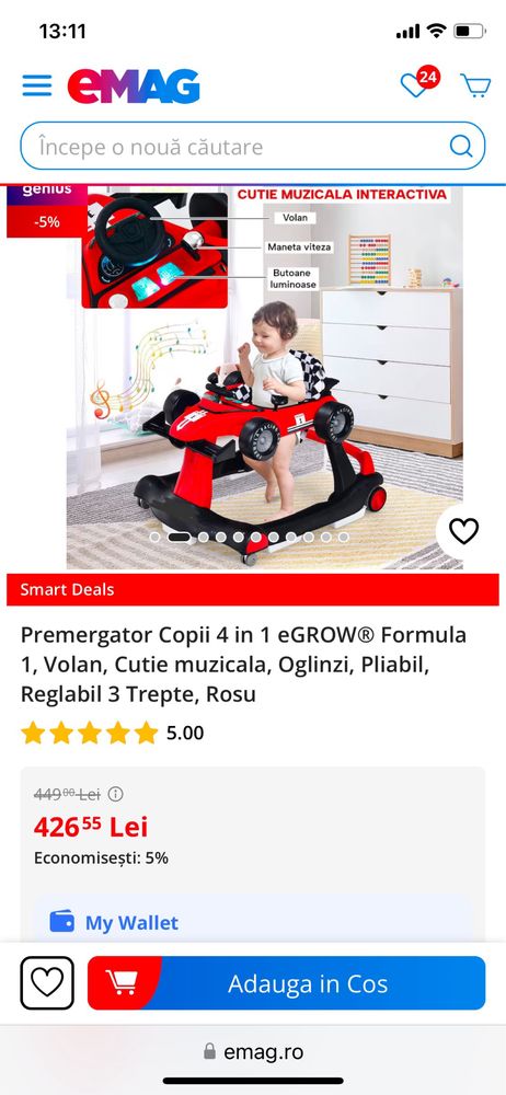 Premergător 4 in 1 Formula 1 cu sunete ,volan ,oglinzi,plabil,reglabil