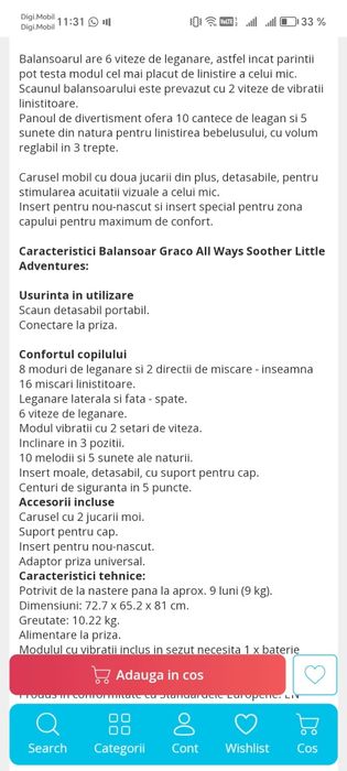 Balansoar Bebeluși Graco