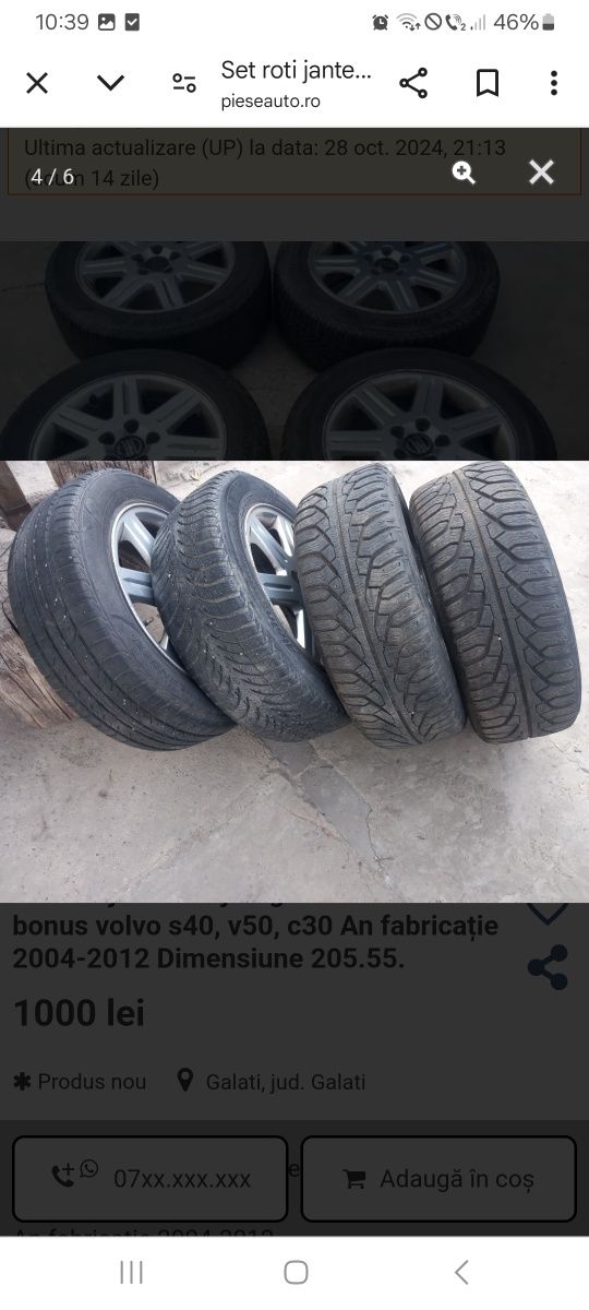 Set roti jante aliaj originale + rezerva bonus volvo s40, v50, c30
