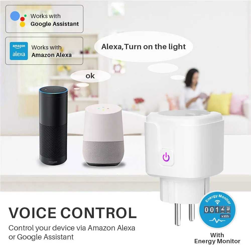 Смарт WiFi контакт STELS, 16A, Гласов контрол, Google Home, Alexa