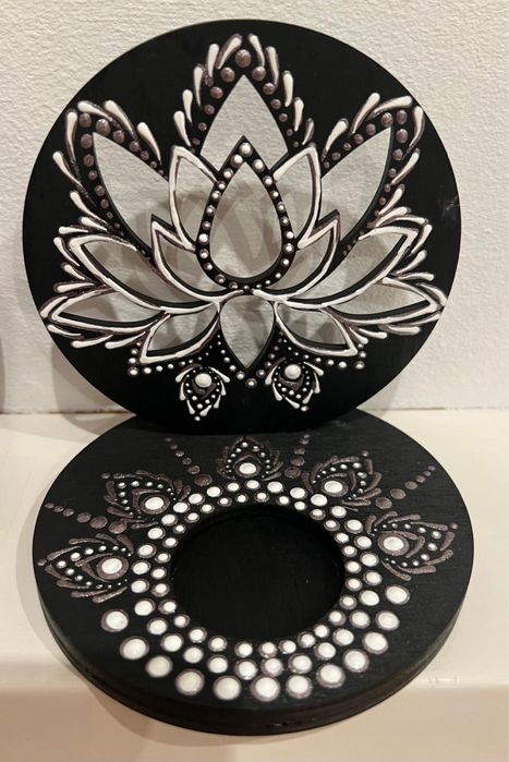 Suport lumânare - lemn pictat manual -