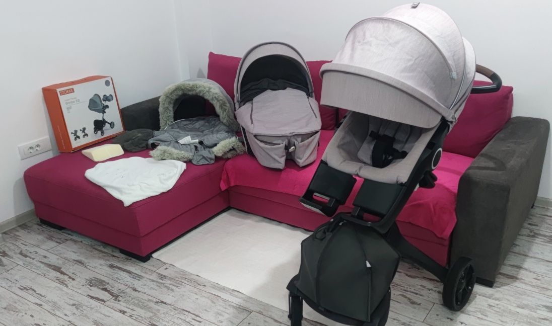 Cărucior STOKKE V 6 2 in 1, impecabil,culoare Brushed Lila Melange