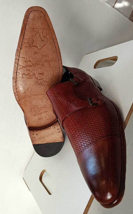 Panfofi de lux 44.5 45 45.5 monk GREVE NOI lucrati manual piele embosa