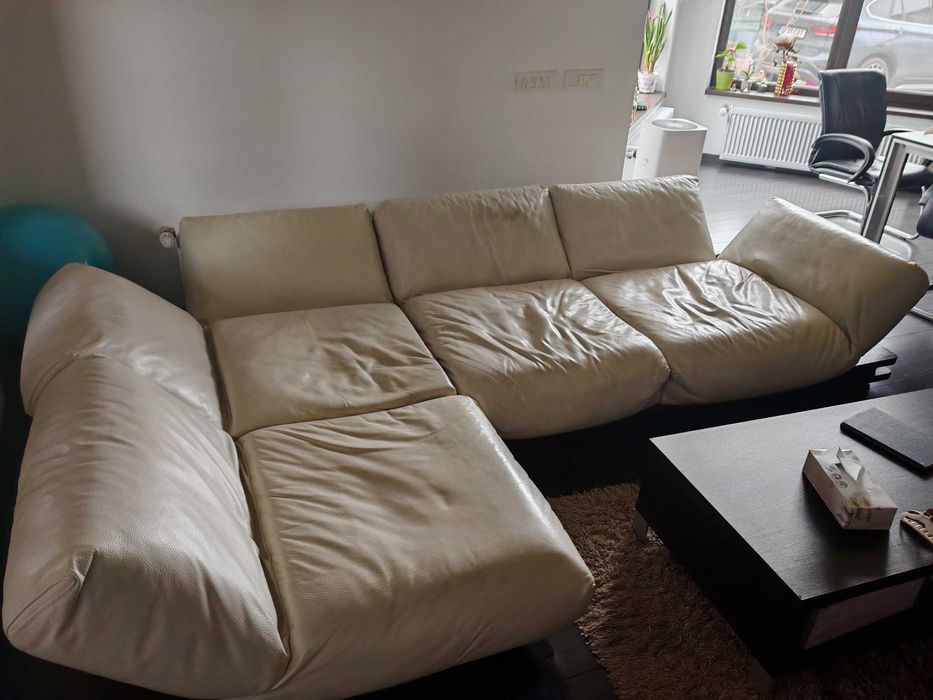Canapea piele crem - extensibila, mecanism reglare spatare