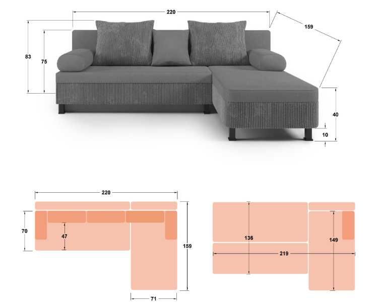 Чисто нов разтегателен диван с място за съхранение