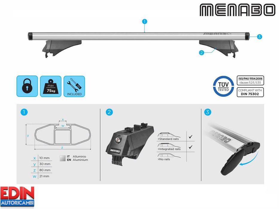 Алуминиеви греди багажник MENABO Leopard стандартен или плътен рейлинг