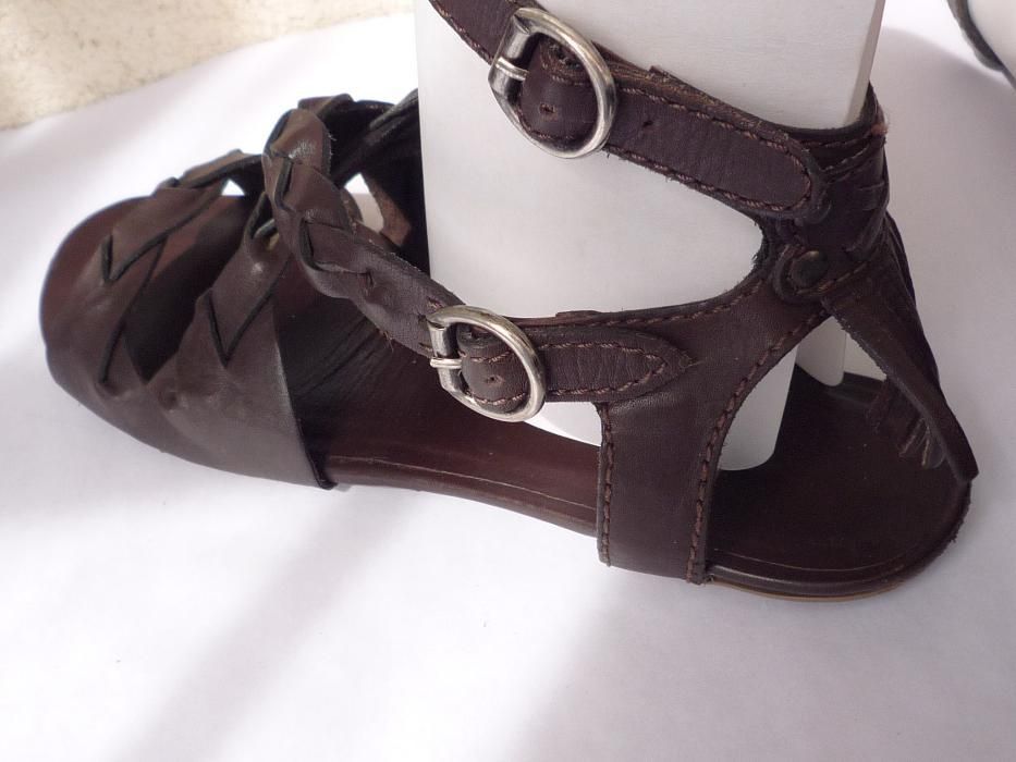 Sandale Bronx din piele, culoare maro inchis