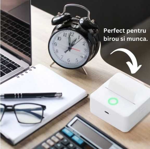 Mini imprimanta, Bluetooth, aplicatie telefon, termica, 3 role incluse