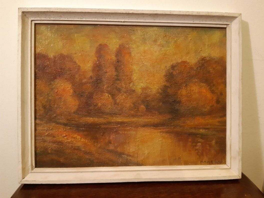Стара маслена картина'Езеро в гората'' на художника Николай Илиев .