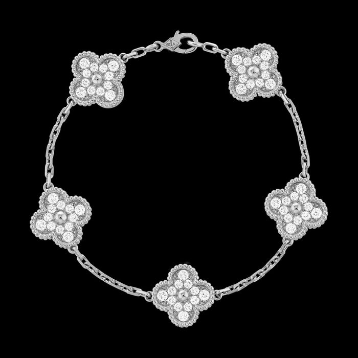 Van Cleef & Arpels VCA 5 Silver Diamond Vintage Alhambra Дамска Гривна