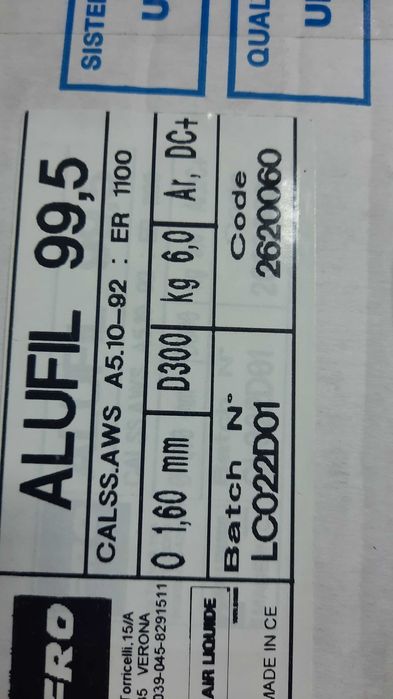 Fir solid pentru aliaje usoare ALUFIL  99,5