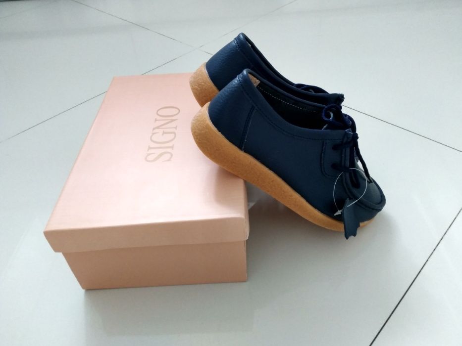 Pantofi piele albastră, noi, Signo by Botinelli-37, cu șireturi