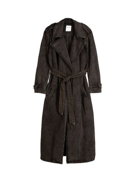 Bershka дънков тренчкот в кафяво и черно