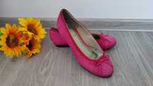 Balerini fuchsia cu toc mic, piele naturală întoarsă