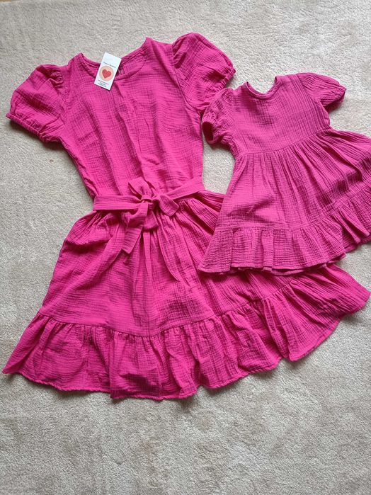 Set Inimioara, rochie mama-fiica, muselina, 38/M-98/3A