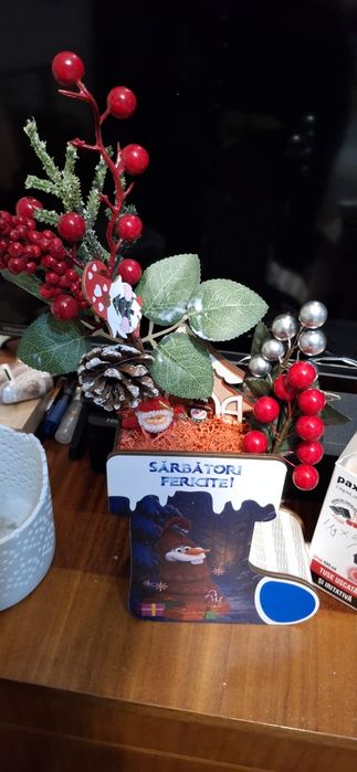 Aranjamente de craciun cu suport din lemn si licheni naturali