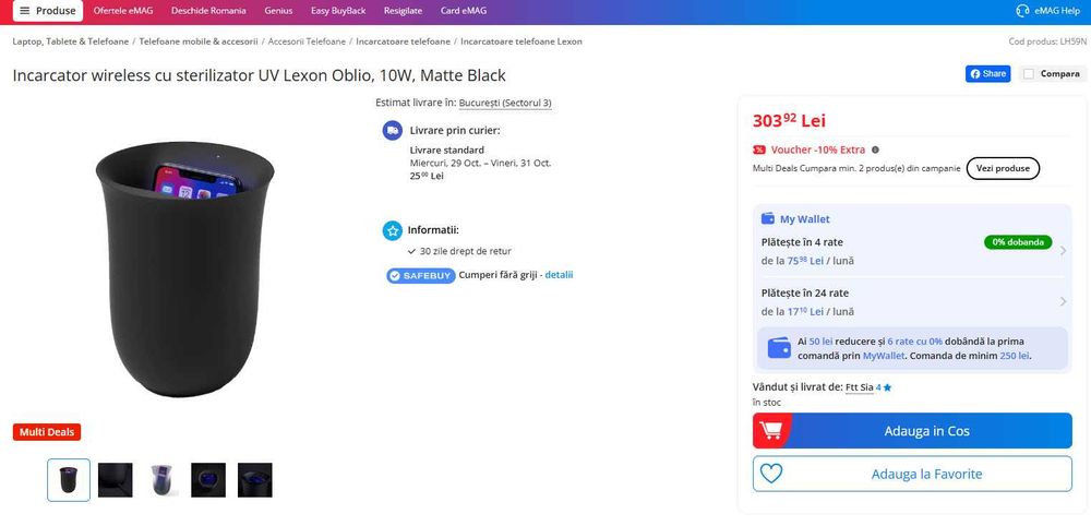 Incarcator wireless cu sterilizator UV Lexon Oblio