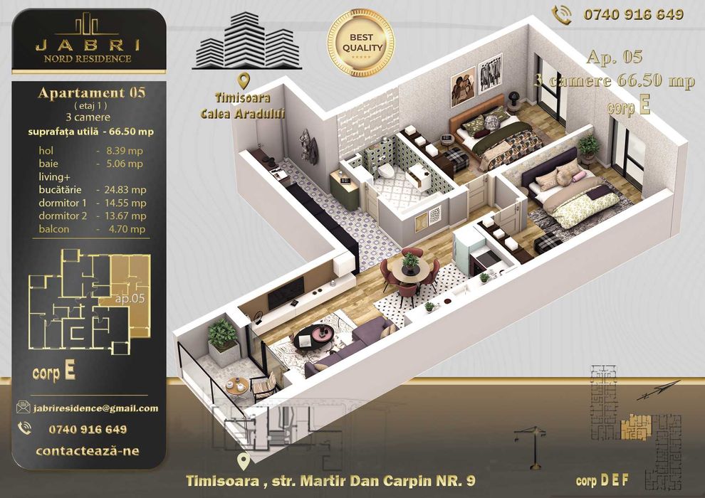 PROMOTIE ! Apartament cu 3 camere langa Iulius Town (2000 eur/mp)