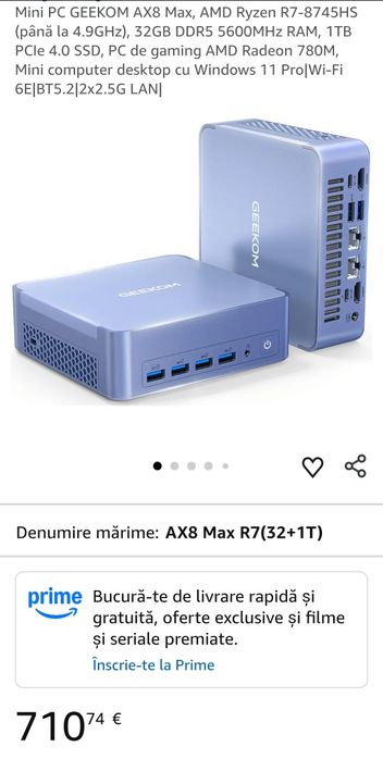 Mini PC GEEKOM AX8 Max, AMD Ryzen R7-8745HS/ 32GB DDR5/ 1TB SSD/ SIGIL