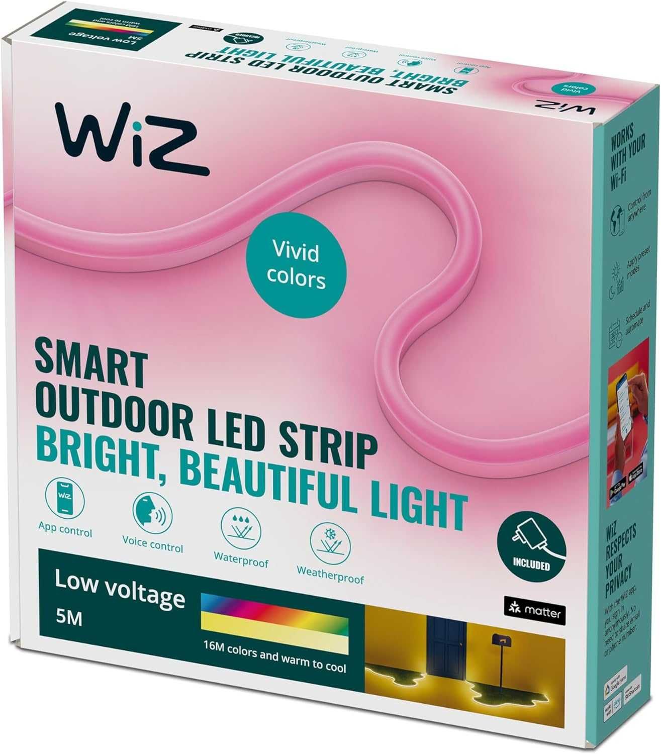 Banda LED SMART WiZ 5m de exterior/interior, WIFI control vocal