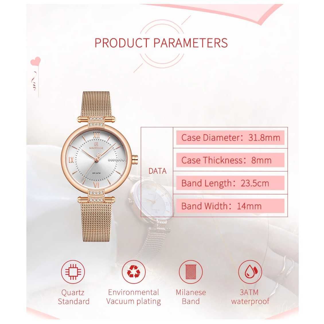 Дамски часовник Naviforce Quartz Watch, Златист, Бял