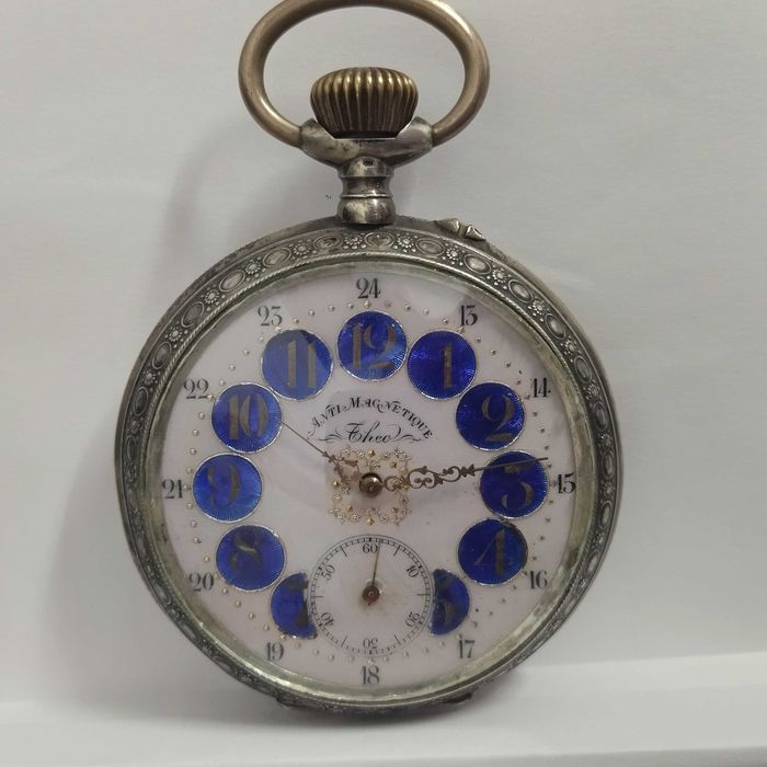 THEO/REGULATOR джобен, Swiss, емайл, Silver/сребро, Big Size, рядък