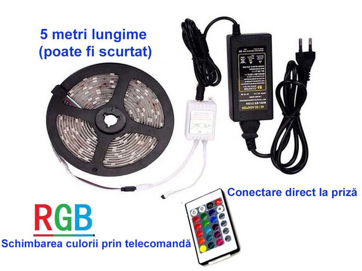 Kit Bandă multicoloră RGB LED decorativ strip 5050 diode SMD  5 metri