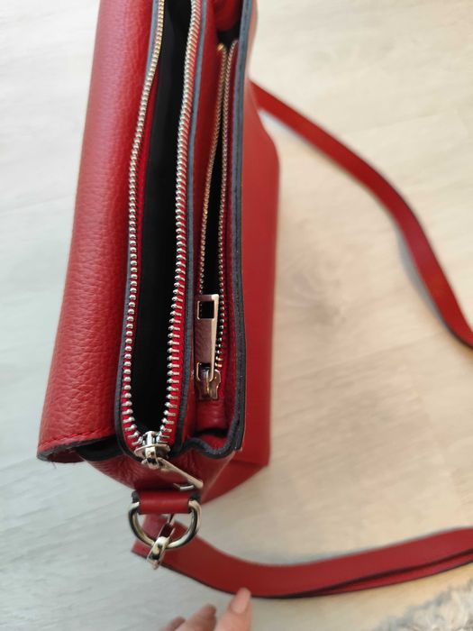 Geanta de piele naturala roșie