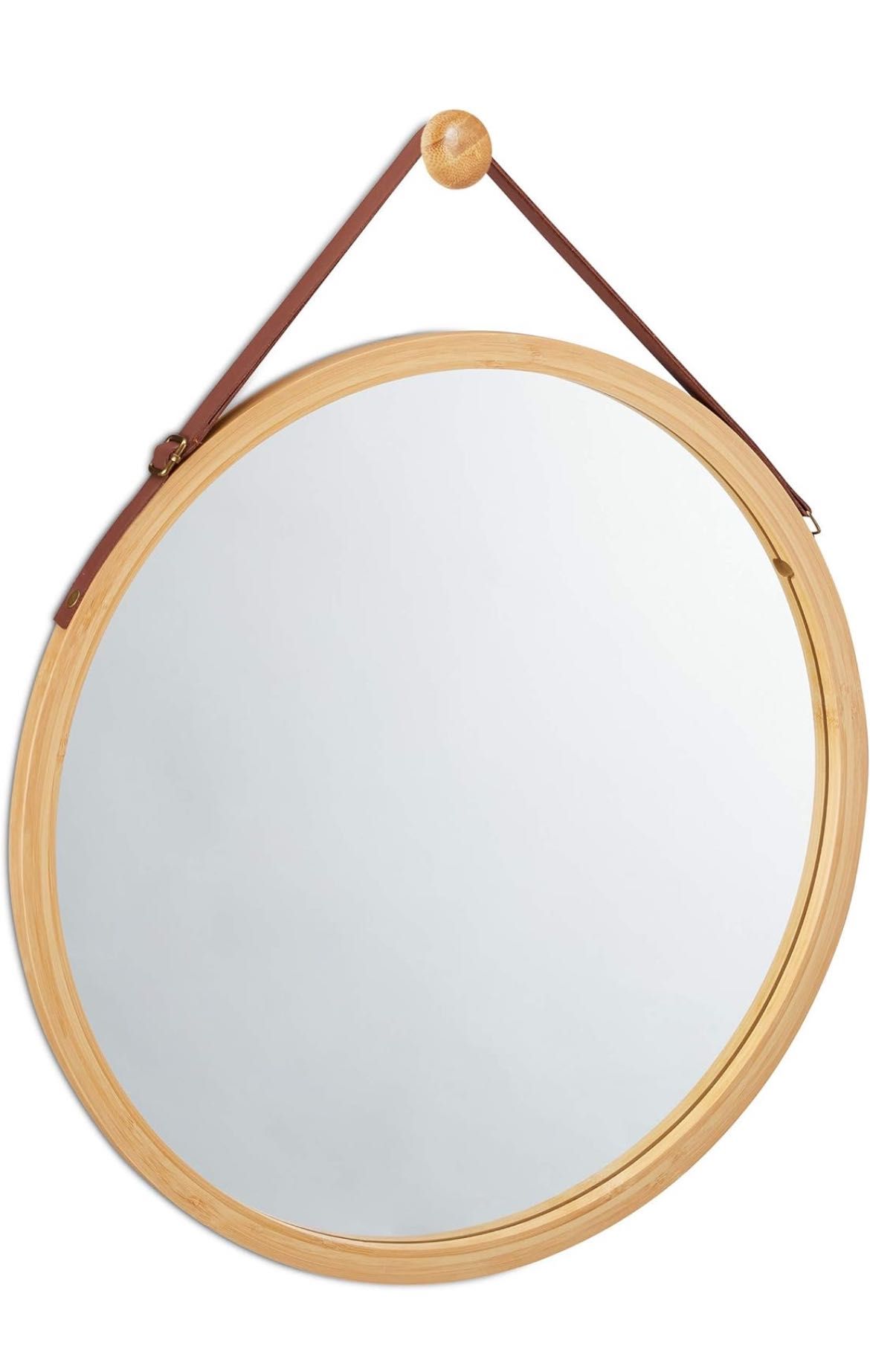 Кръгло висящо огледало Relaxdays, бамбукова рамка