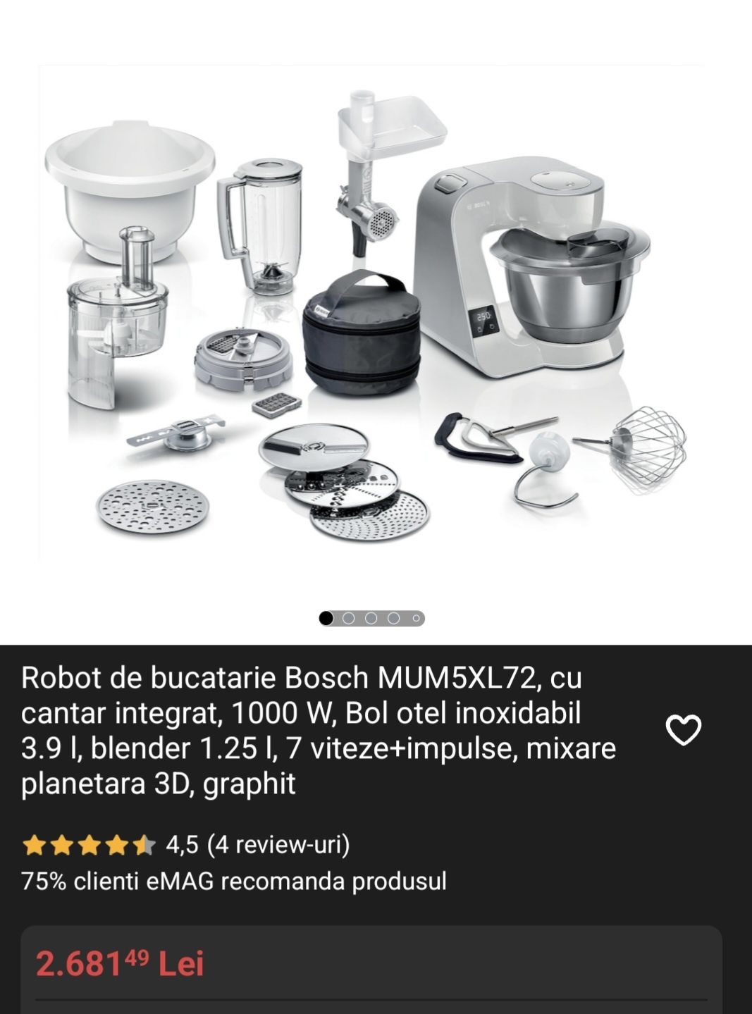 Robot de bucatarie Bosch Mum5 cu cantar integrat plus multe accesorii