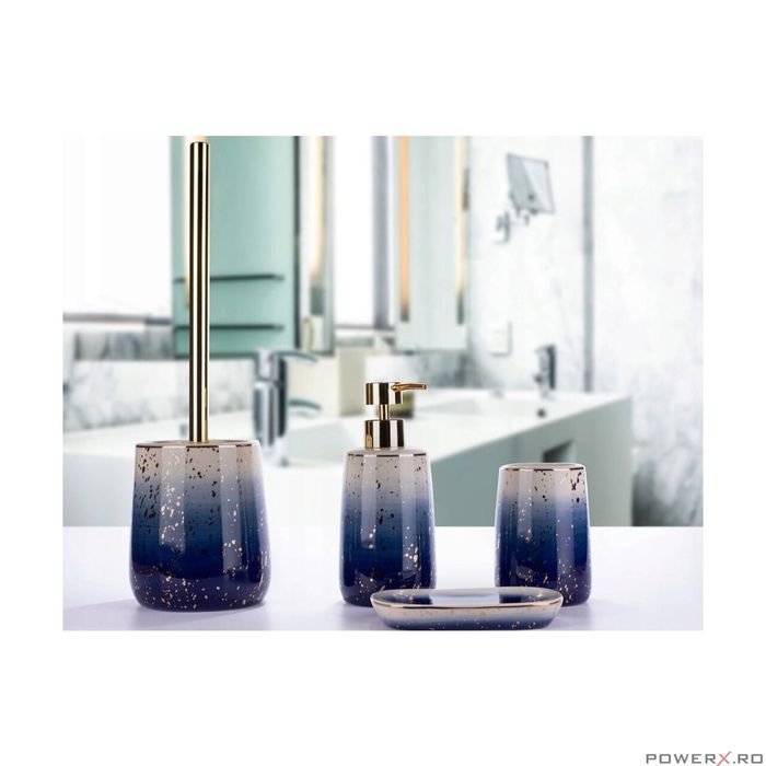 Suport din ceramica pentru periute dinti, pensule, nuante de albastru,