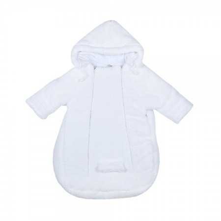 Port bebe alb, pufos pentru iarna, mărimea 68, cu fular și mănuși