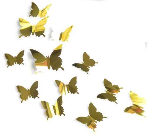 3D огледални златисти или сребристи пеперуди арт стил и декорация