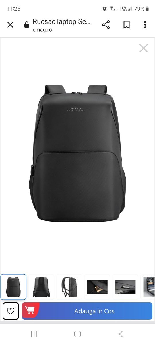 Rucsac laptop Serioux Smart Travel ST9590, rezistent la apa, port USB,