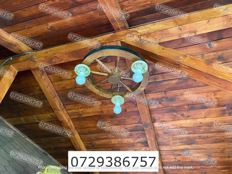 Lustra rustica din lemn 50 cm 3 dulii e27 cu castron traditional