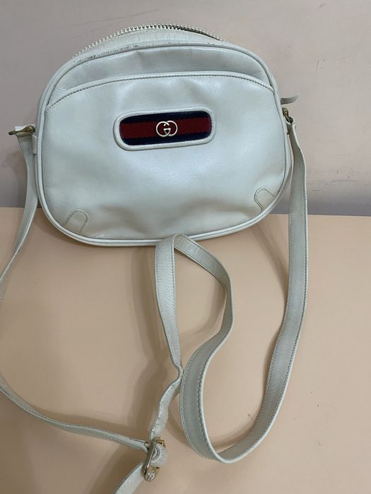 Geantă Gucci Vintage Originală, piele albă, cu serie autentică