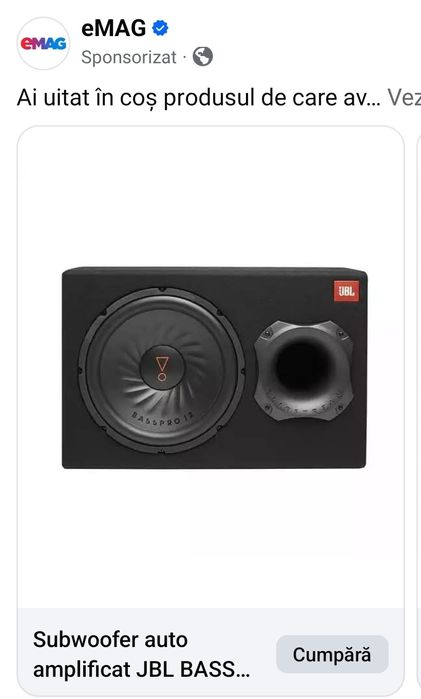 Subwoofer activ JBL basspro 12 450w cu telecomanda(volum)
