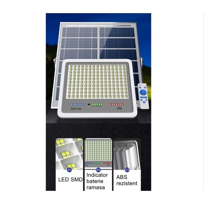 Proiector Led cu panou solar, senzori lumina, waterproof, 216 Led-uri