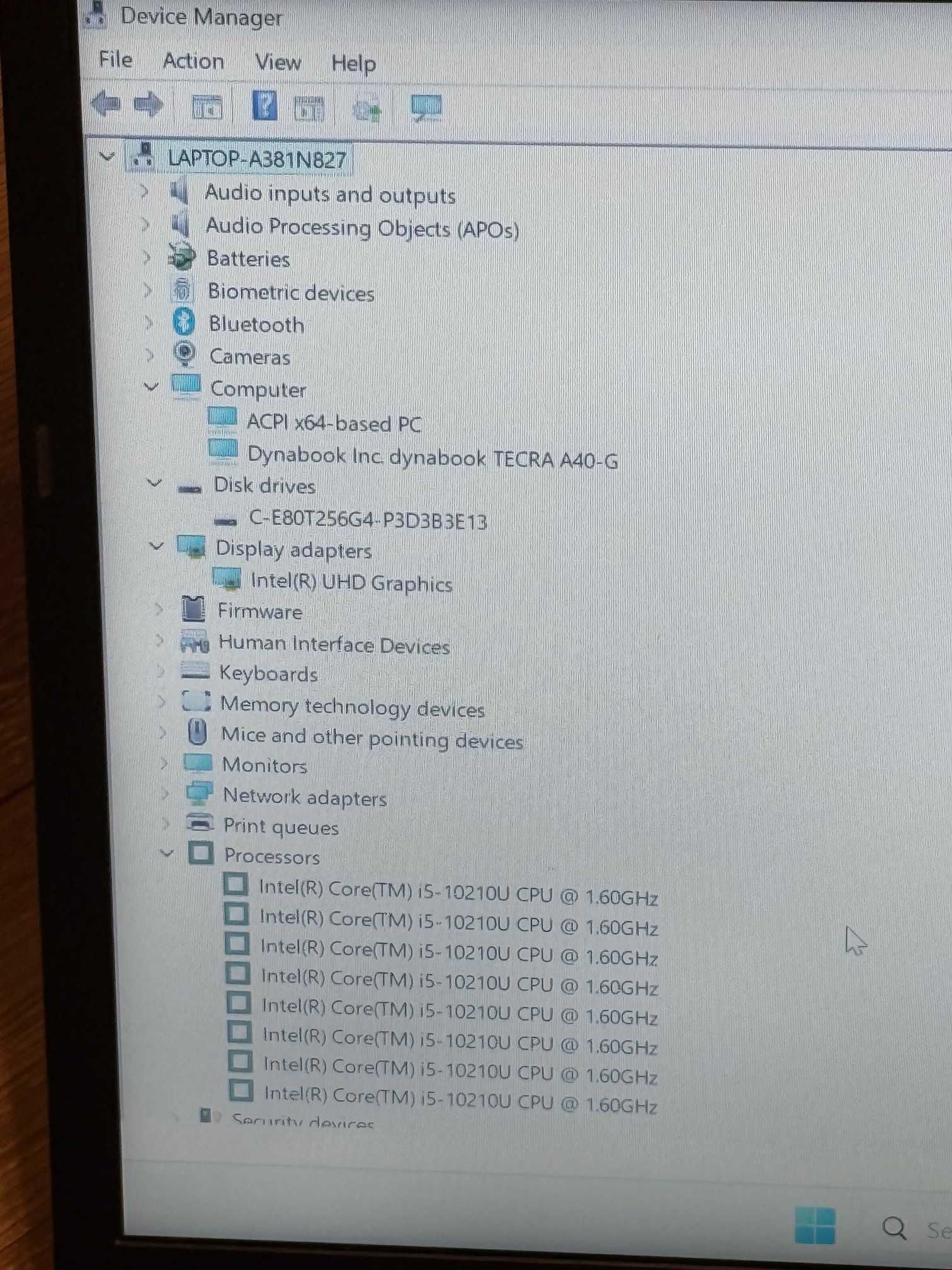Toshiba Dynabook A40-G-10F I5 10 gen/8RAM/256GB/Full HD